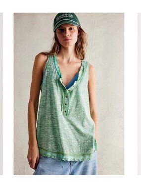Free People We The Free Love Language Tank Fairy Green Combo Sz L